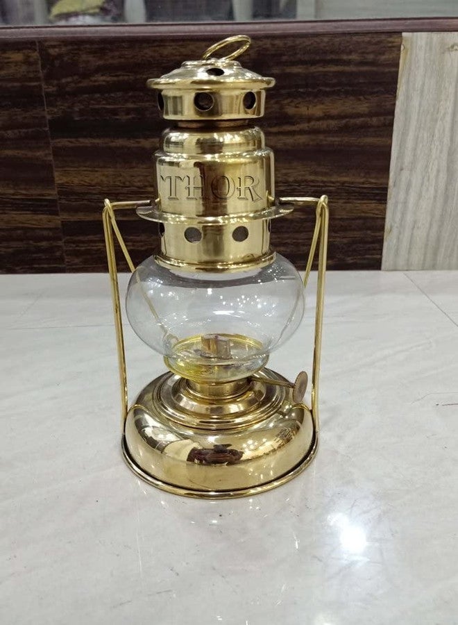 THOR INSTRUMENTS Brass Mini Small Oil Lamp Lanterns for Home Decor 7" (Brass) Rustic Vintage Home Decor Gifts - Image 1